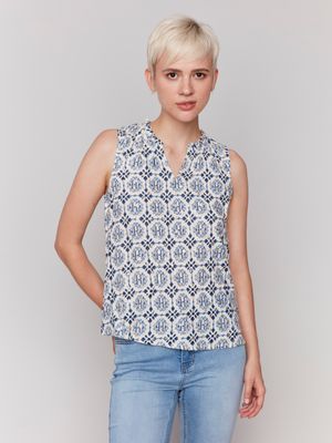 Charlie B Printed Sleeveless Blouse Ornament