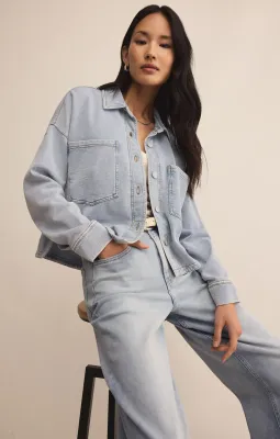 Z Supply All Day Cropped Knit Jacket Washed Indigo