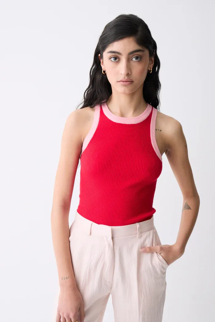 Deluc Lisboa Knit Top Red with Pink Details