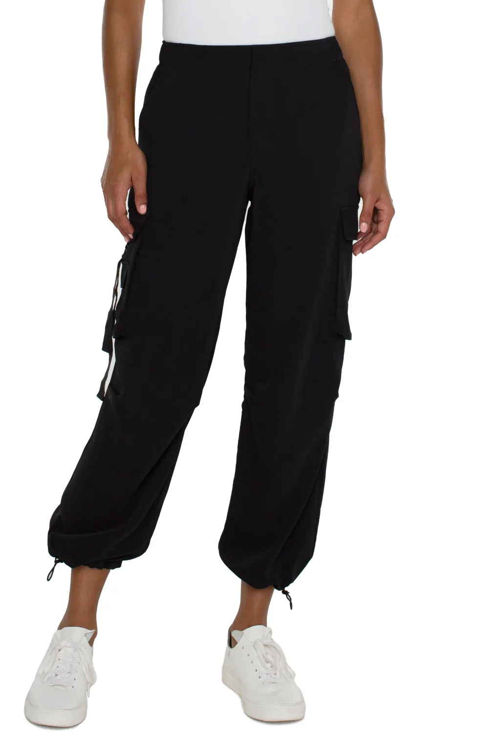 Liverpool Cinch Hem Parachute Cargo Pant Black