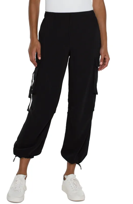 Liverpool Cinch Hem Parachute Cargo Pant Black