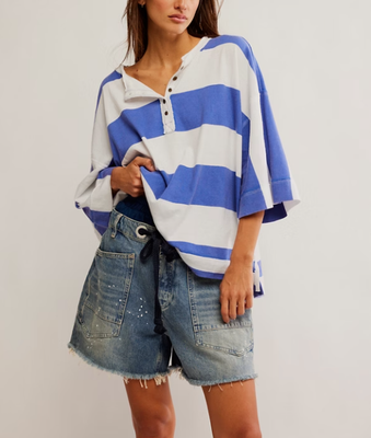Free People Wonderful Tee Blue Combo