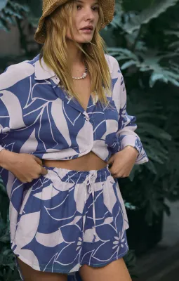 Z Supply Tomas Madero Leaf Button Up Riviera Blue