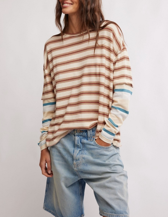 Free People Nina Stripe Long Sleeve Neutral Combo