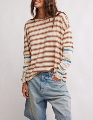 Free People Nina Stripe Long Sleeve Neutral Combo