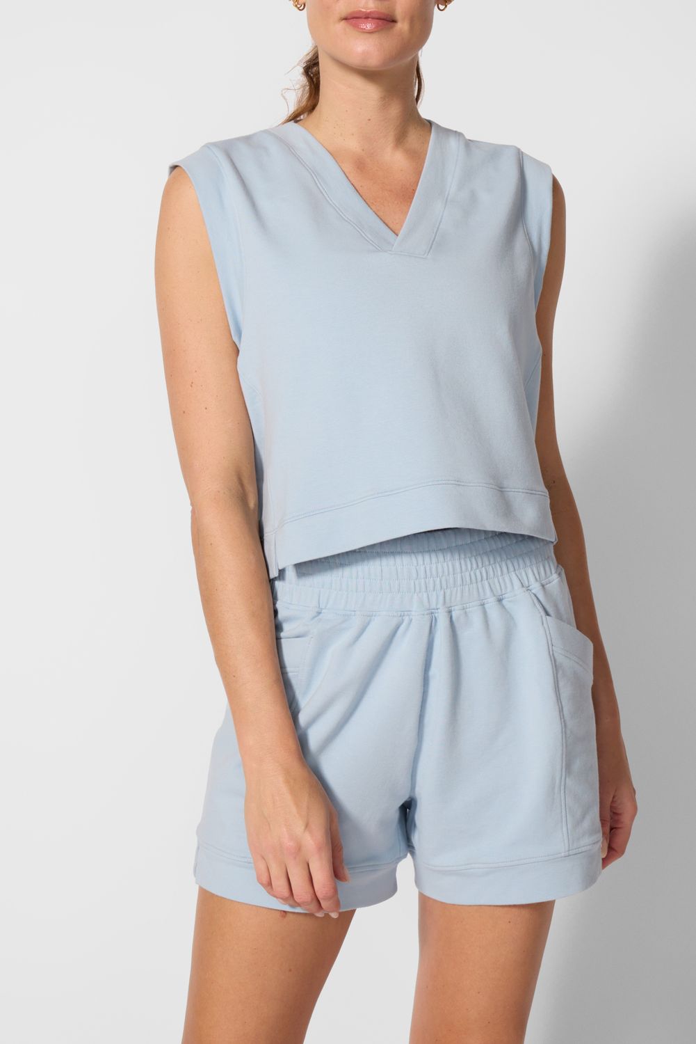 MPG Comfort Lite High V-Neck Boxy Tank Blue Fog