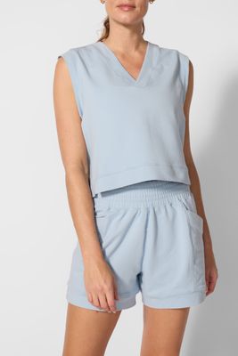 MPG Comfort Lite High V-Neck Boxy Tank Blue Fog