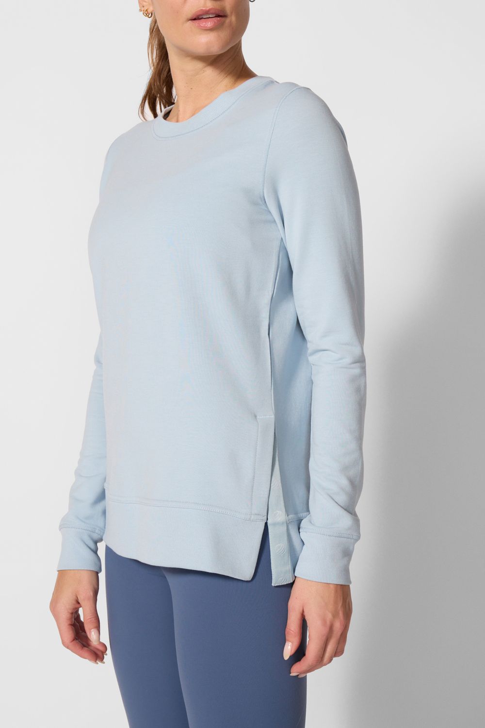 MPG Cozy Fleece Side Slit Pullover Blue Fog