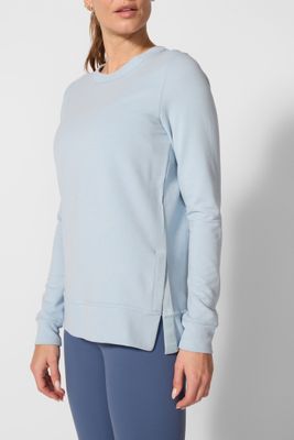MPG Cozy Fleece Side Slit Pullover Blue Fog