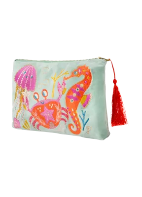 Powder Zip Pouch Seashore Friends Aqua