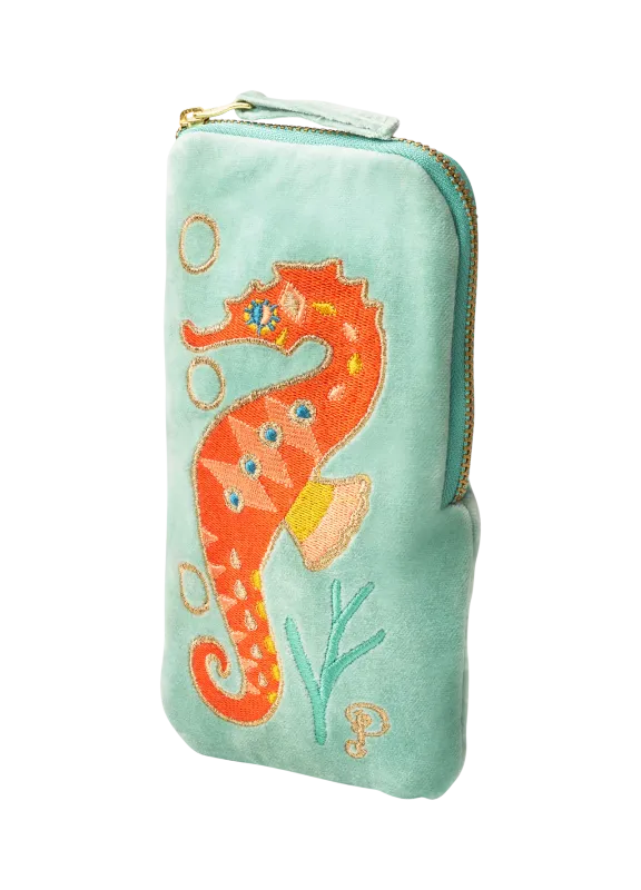 Powder Sunglass Pouch Sparkling Seahorse Aqua