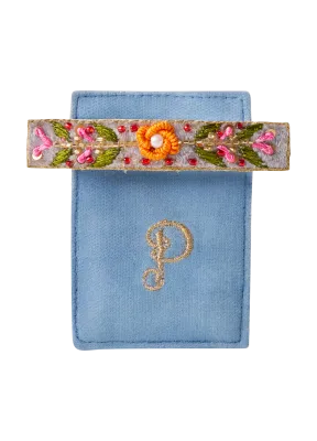 Powder Embroidered Barette Denim Floral Vine