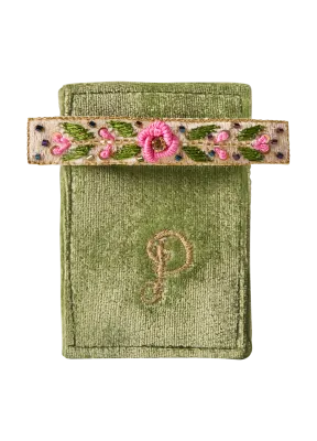 Powder Embroidered Barette Mint Floral Vine