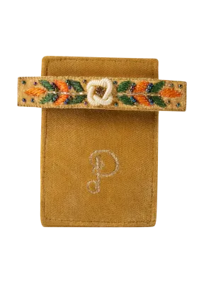 Powder Embroidered Barette Mustard Floral Vine