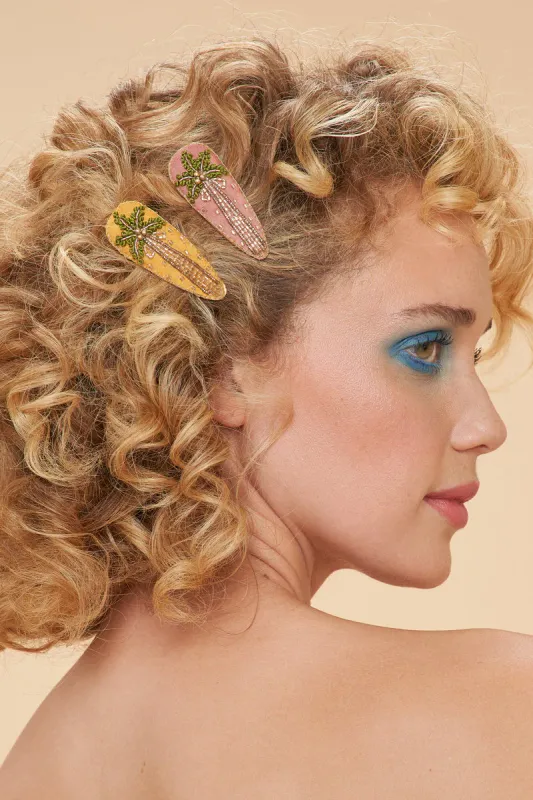 Powder Palm Trees Jewelled Hair Clip