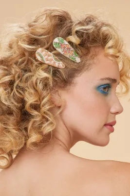 Powder Sunny and Check Jewelled Hair Clips