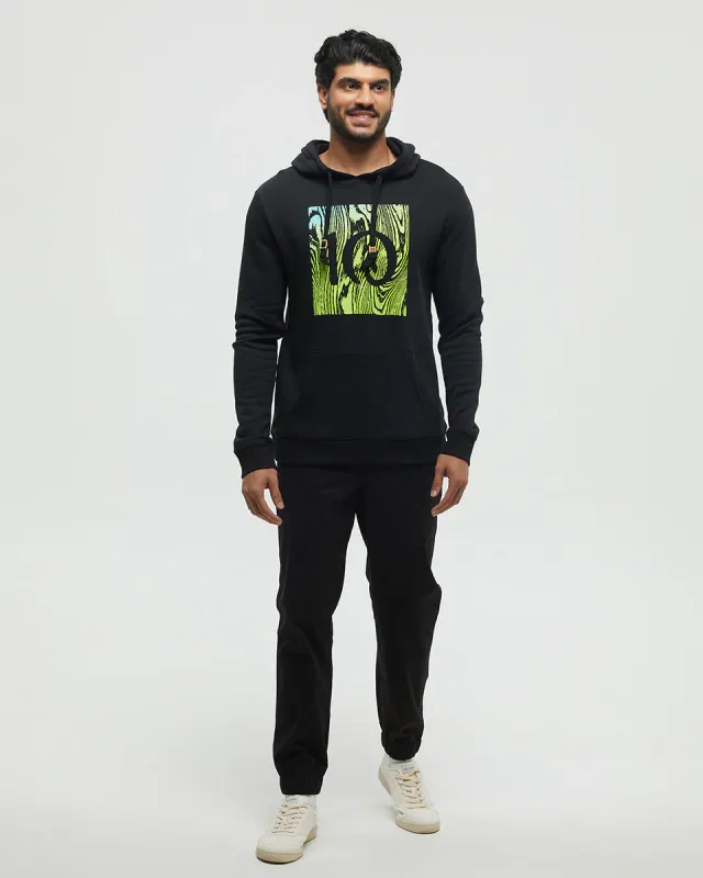 Ten Tree M Restoration Woodblock Hoodie Meteorite Black Lime Green