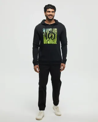 Ten Tree M Restoration Woodblock Hoodie Meteorite Black Lime Green