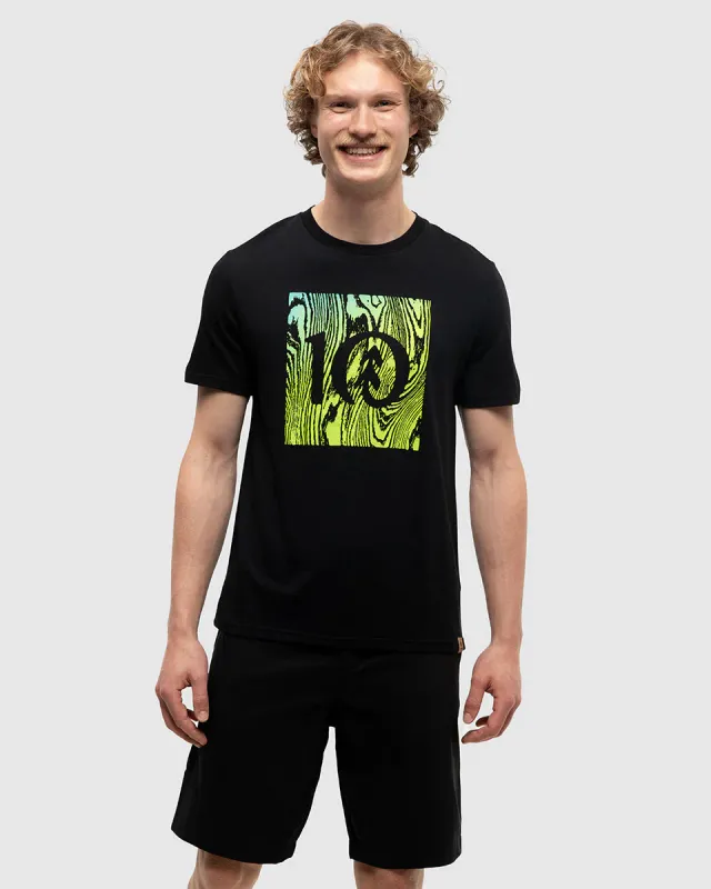 Ten Tree M Restoration Woodblock T-Shirt Meteorite Black Lime Green