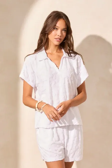 Tribal Terry Cloth Polo Top
