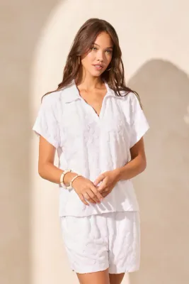 Tribal Terry Cloth Polo Top