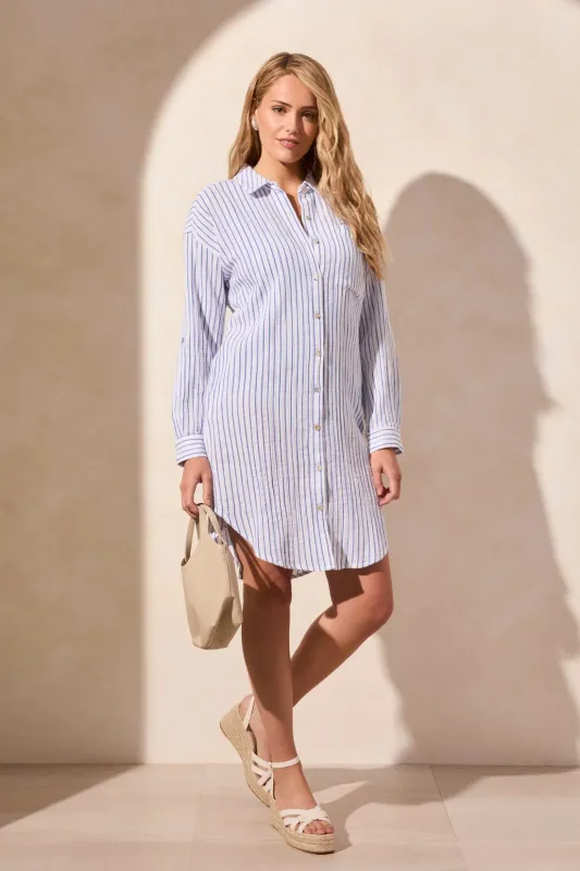 Tribal Rolled Cotton Gauze Button Front Dress