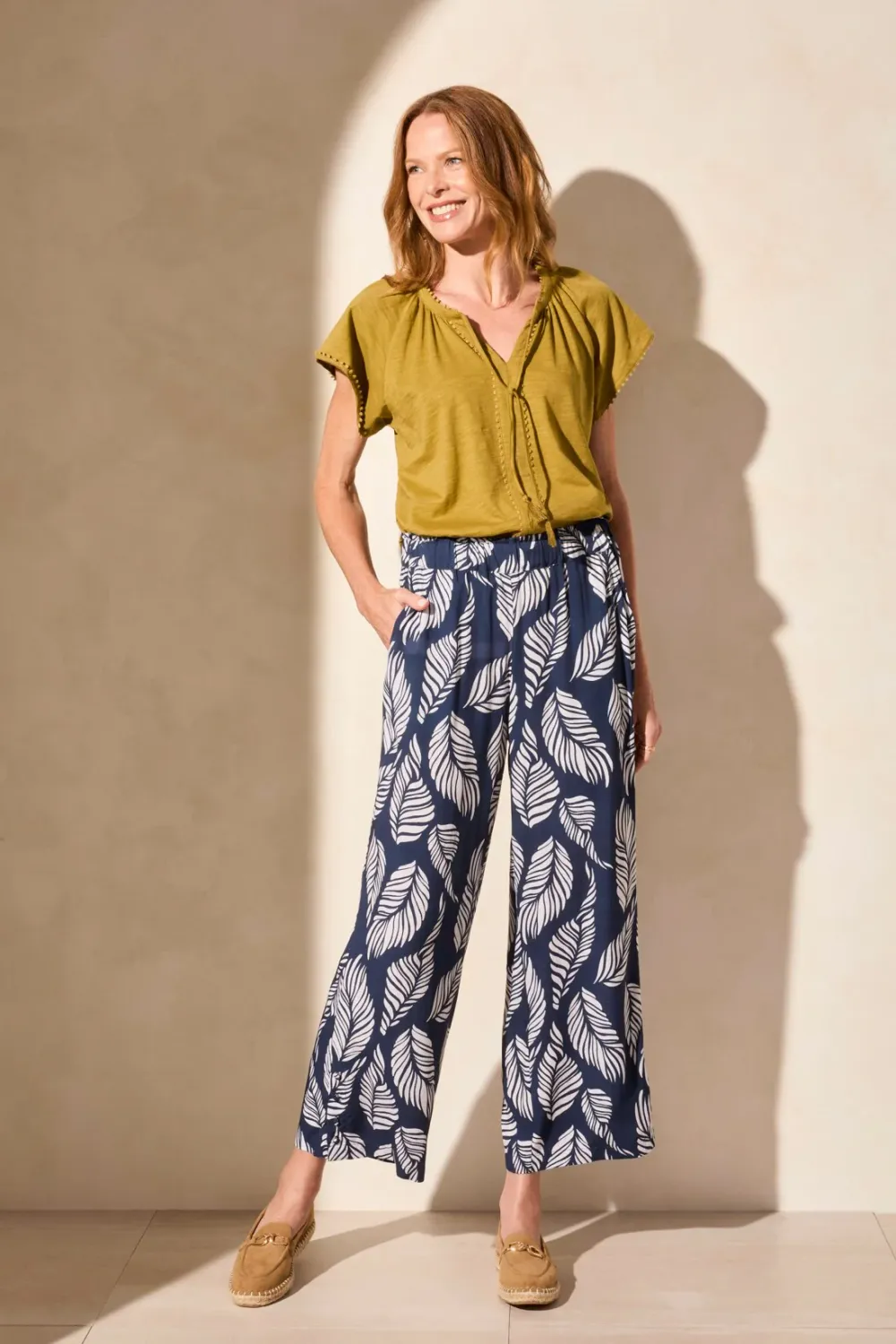 Tribal Jet Blue Patterned Pull On Ankle Pant