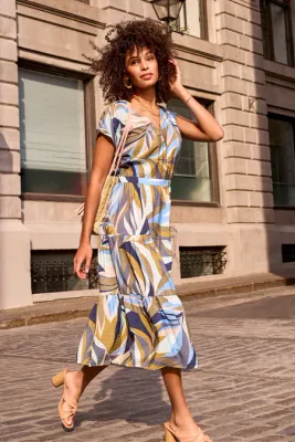 Tribal Loden Patterned VNeck Tiered Dress