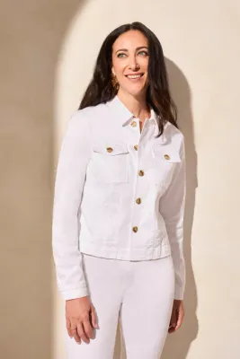 Tribal Horn Button Front Jacket White