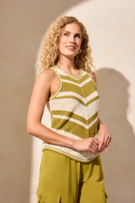Tribal Crew Neck Racer Back Aloe Leaf Top