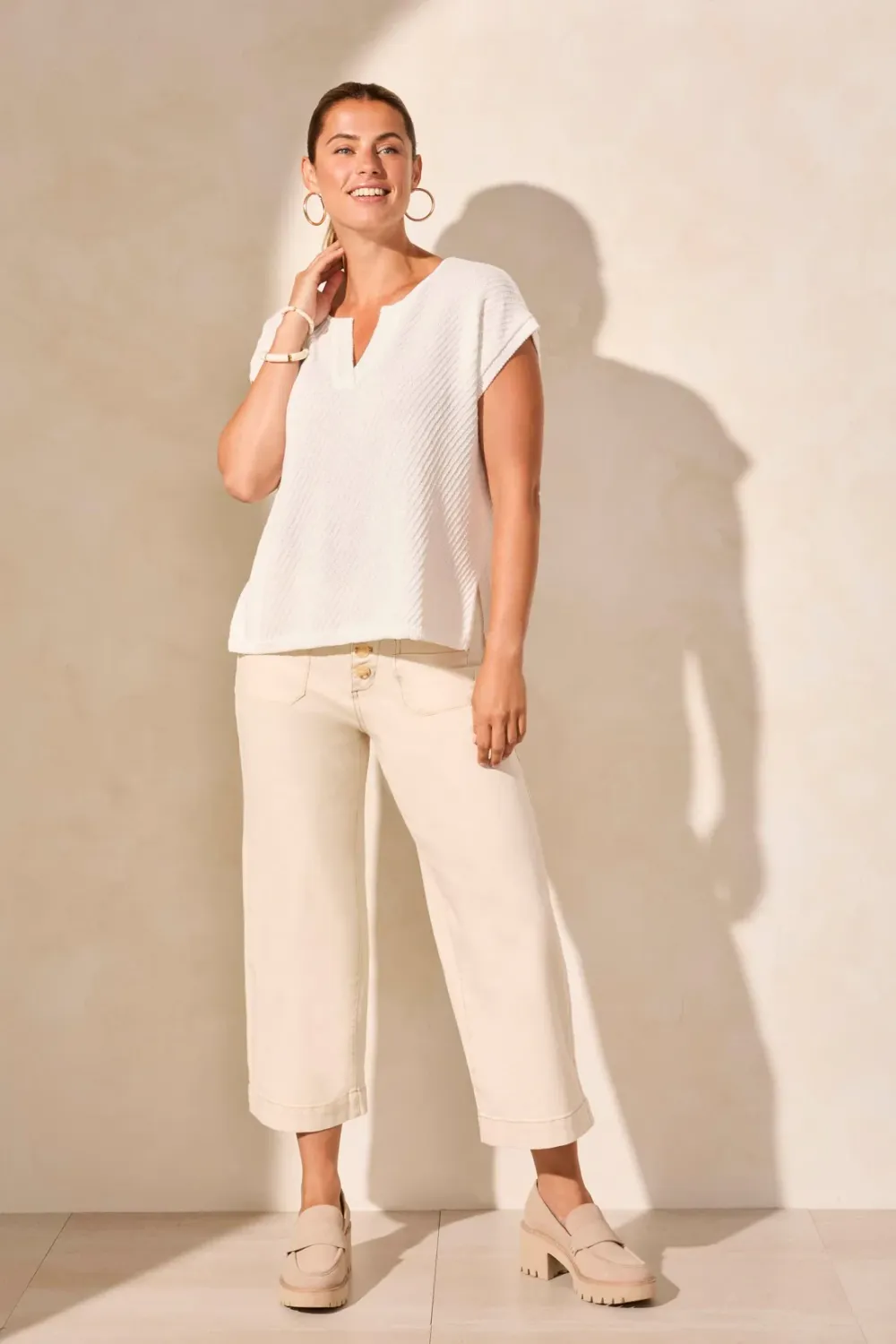 Tribal Slit VNeck Extended Shoulder Sweater