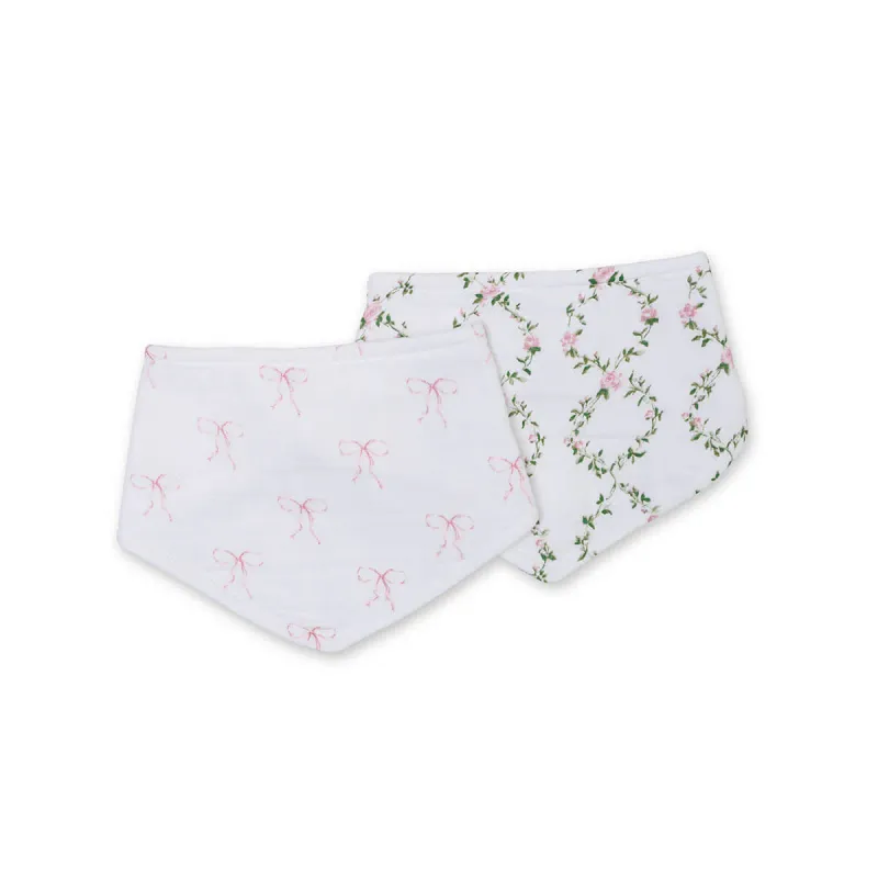 Lulujo Bandana Bibs 2 Pack Bows & Rose Trellis