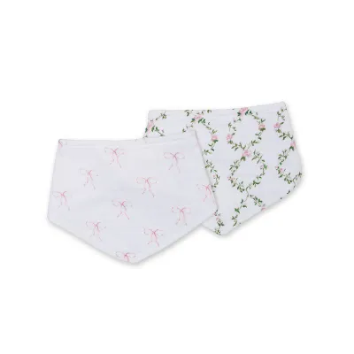 Lulujo Bandana Bibs 2 Pack Bows &amp; Rose Trellis