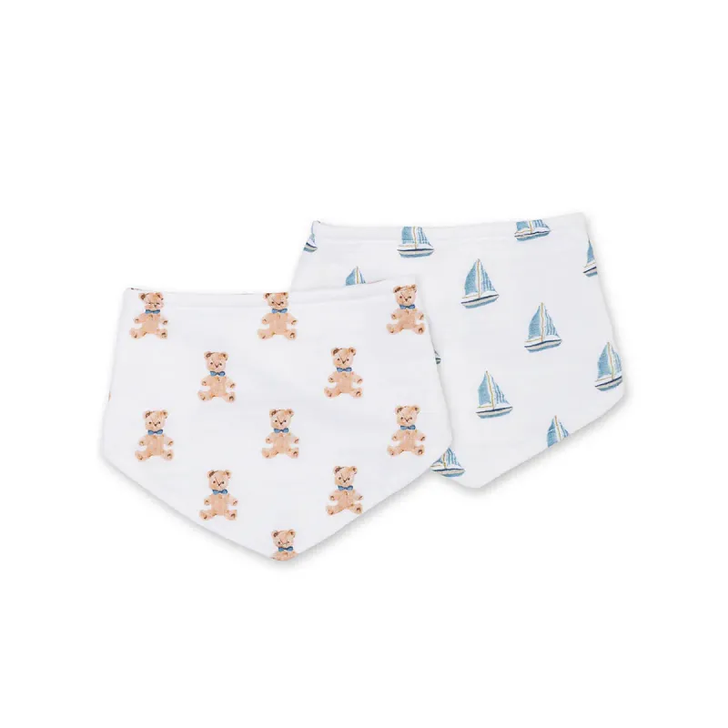 Lulujo Bandana Bibs 2 Pack Vintage Teddy & Sailboats