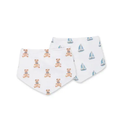 Lulujo Bandana Bibs 2 Pack Vintage Teddy & Sailboats