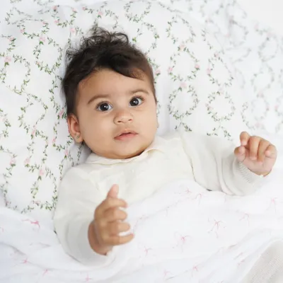 Lulujo 2Pack Cotton Muslin Blankets Bows &amp; Rose Trellis