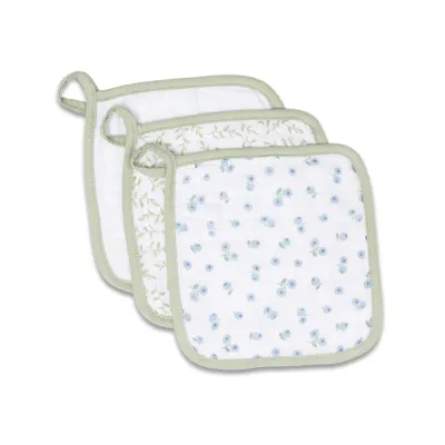 Lulujo 3Pack Wash Cloths Greenery, White &amp; Blueberries