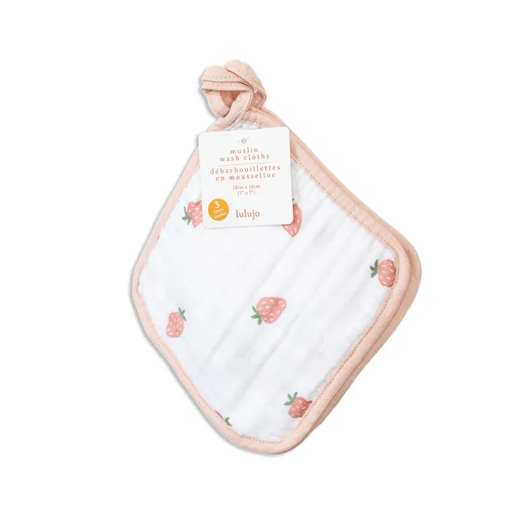 Lulujo 3Pack Wash Cloths Peaches, White & Strawberry