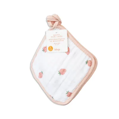 Lulujo 3Pack Wash Cloths Peaches, White & Strawberry