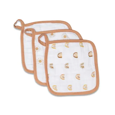 Lulujo 3Pack Wash Cloths Rainbow, White &amp; Suns