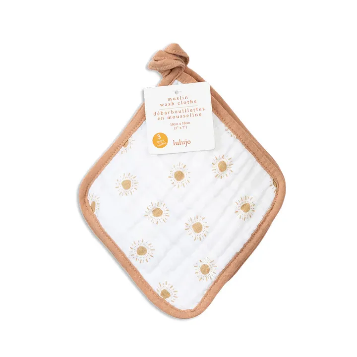 Lulujo 3Pack Wash Cloths Rainbow, White & Suns