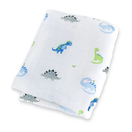 Lulujo Classic Muslin Swaddle Blanket XL Prehistoric Pal