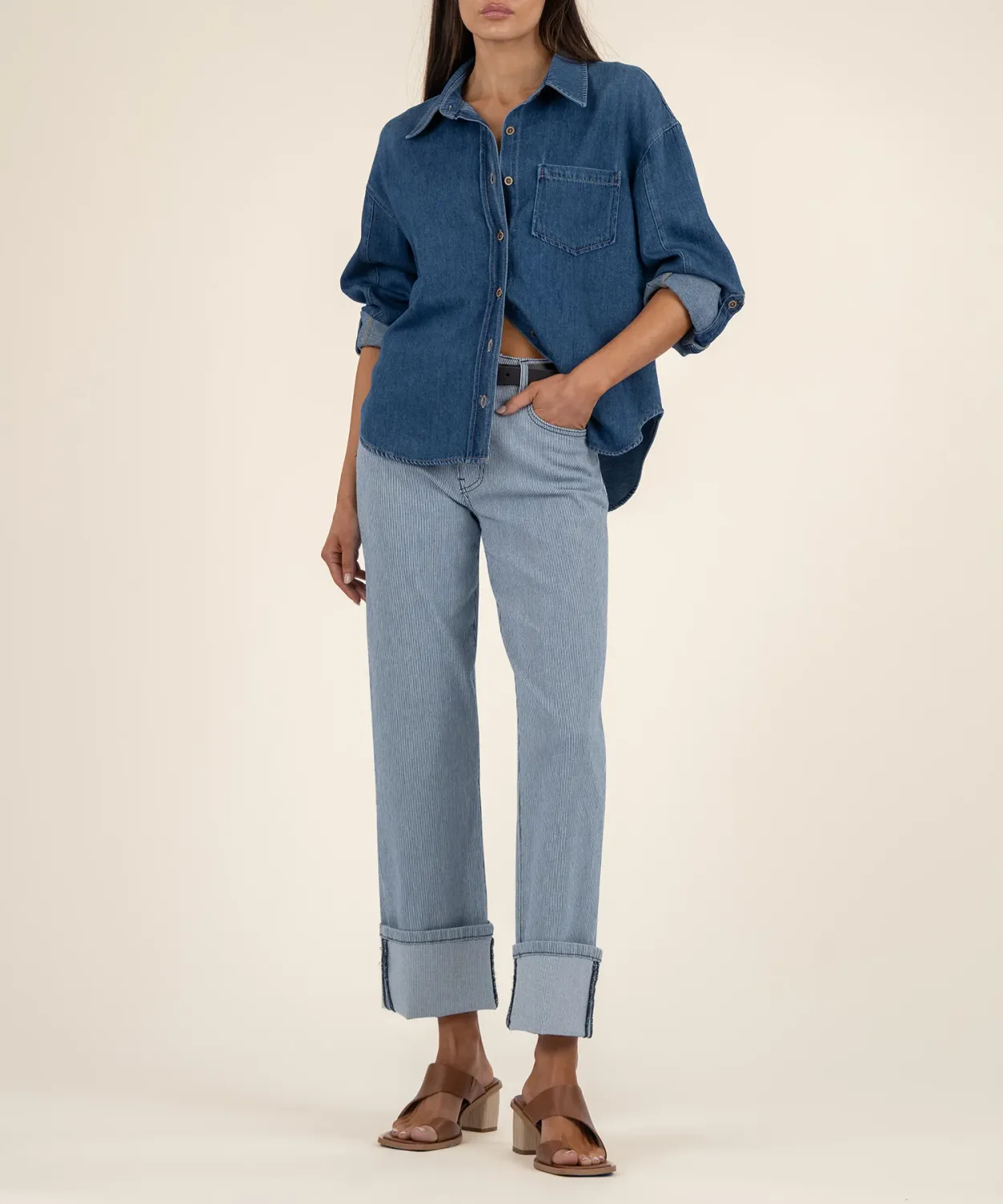 Kut From The Kloth Fay High Rise Straight Blue/White Stripe