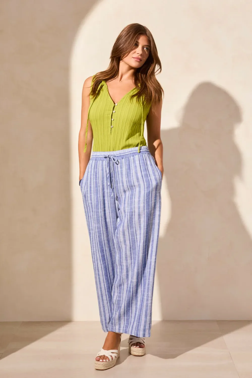 Tribal Calypso Blue Pull On Stripe Flowy Pant