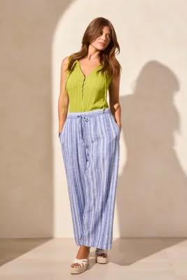 Tribal Calypso Blue Pull On Stripe Flowy Pant