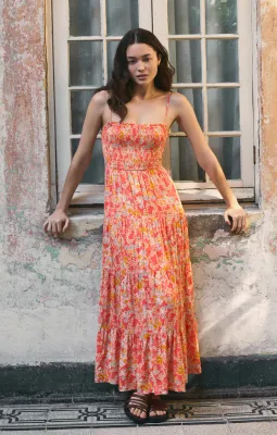 Z Supply Balos Jardin Floral Midi Dress Persimmon
