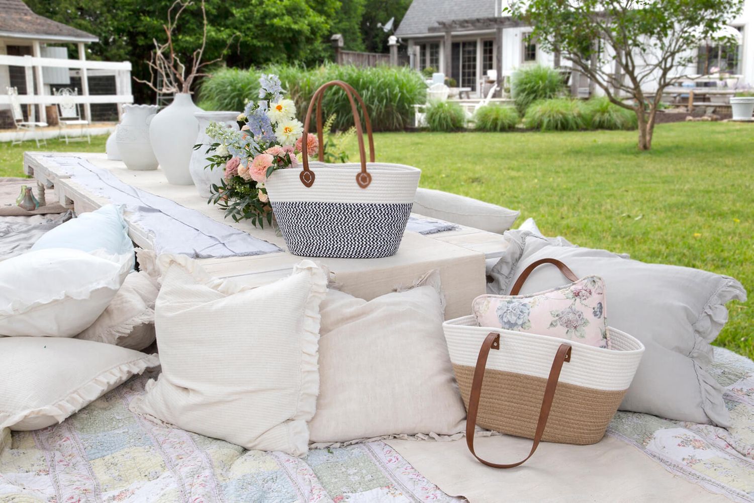 Bacon Basketware Jute and White Market Bag