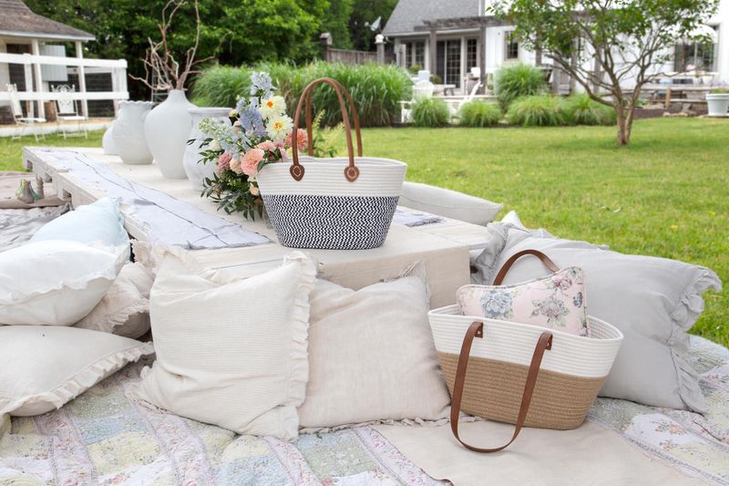 Bacon Basketware Jute and White Market Bag 