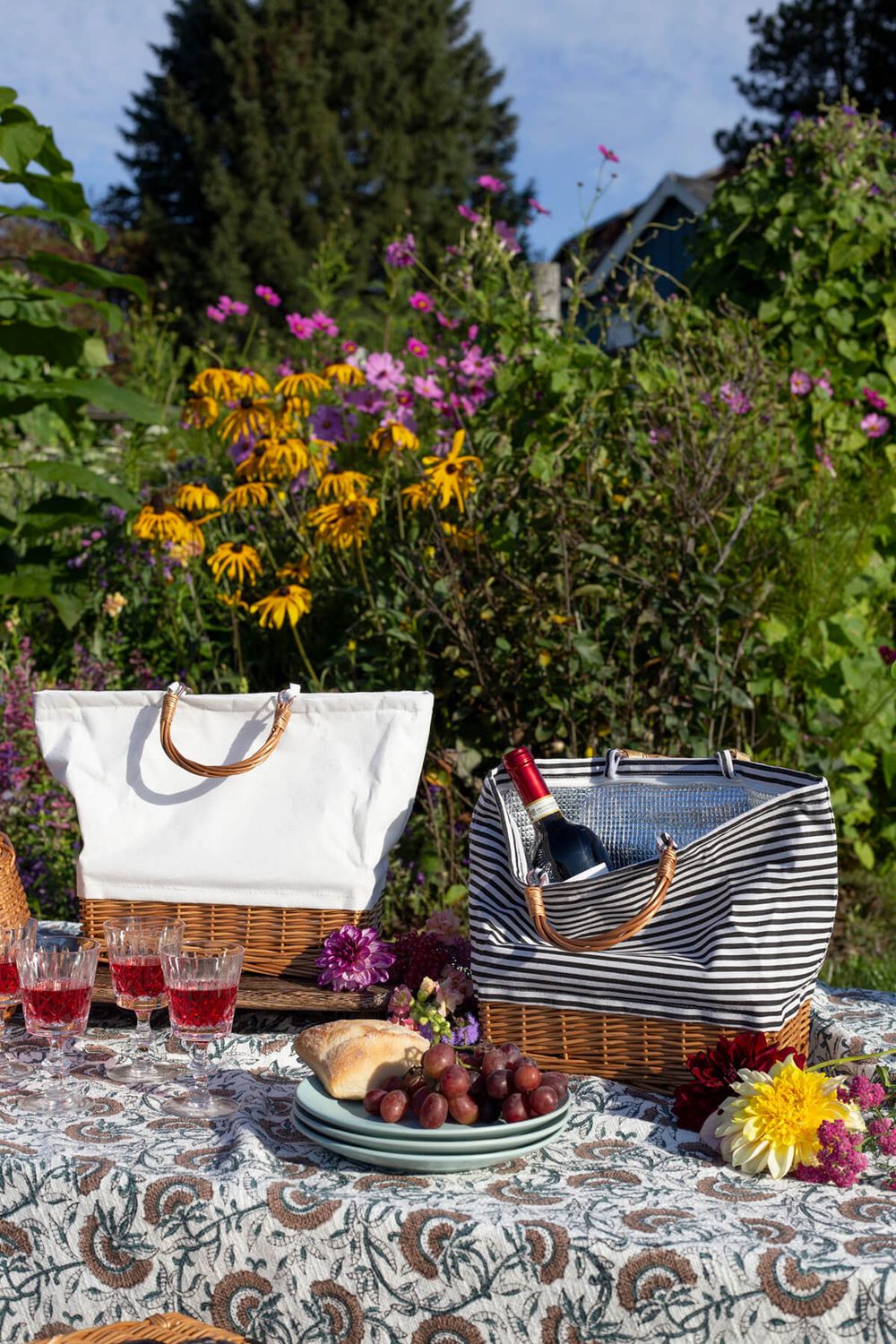 Bacon Basketware Willow and Striped Cooler Bag
