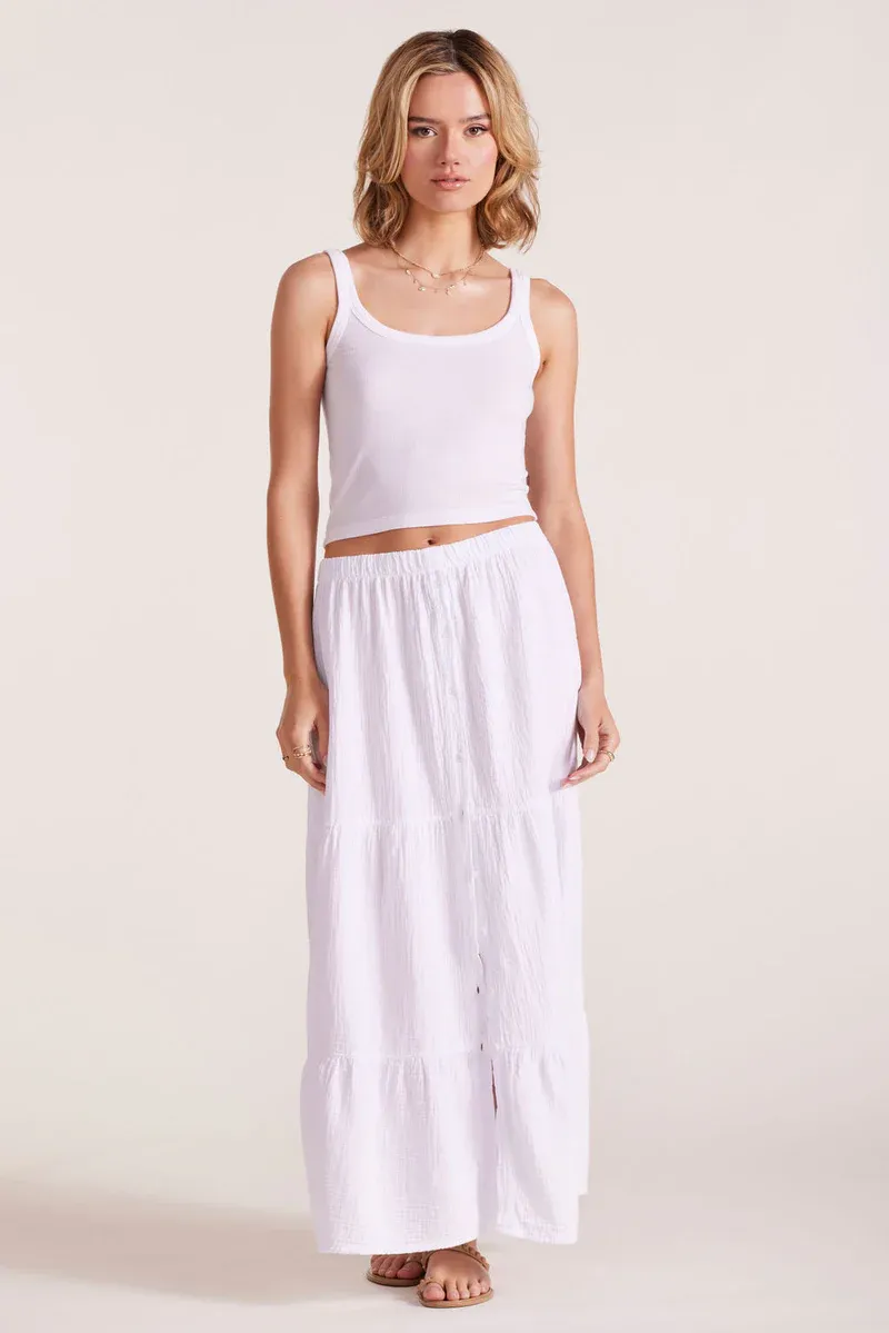 bobi Gauze Tiered Button Front Maxi Skirt